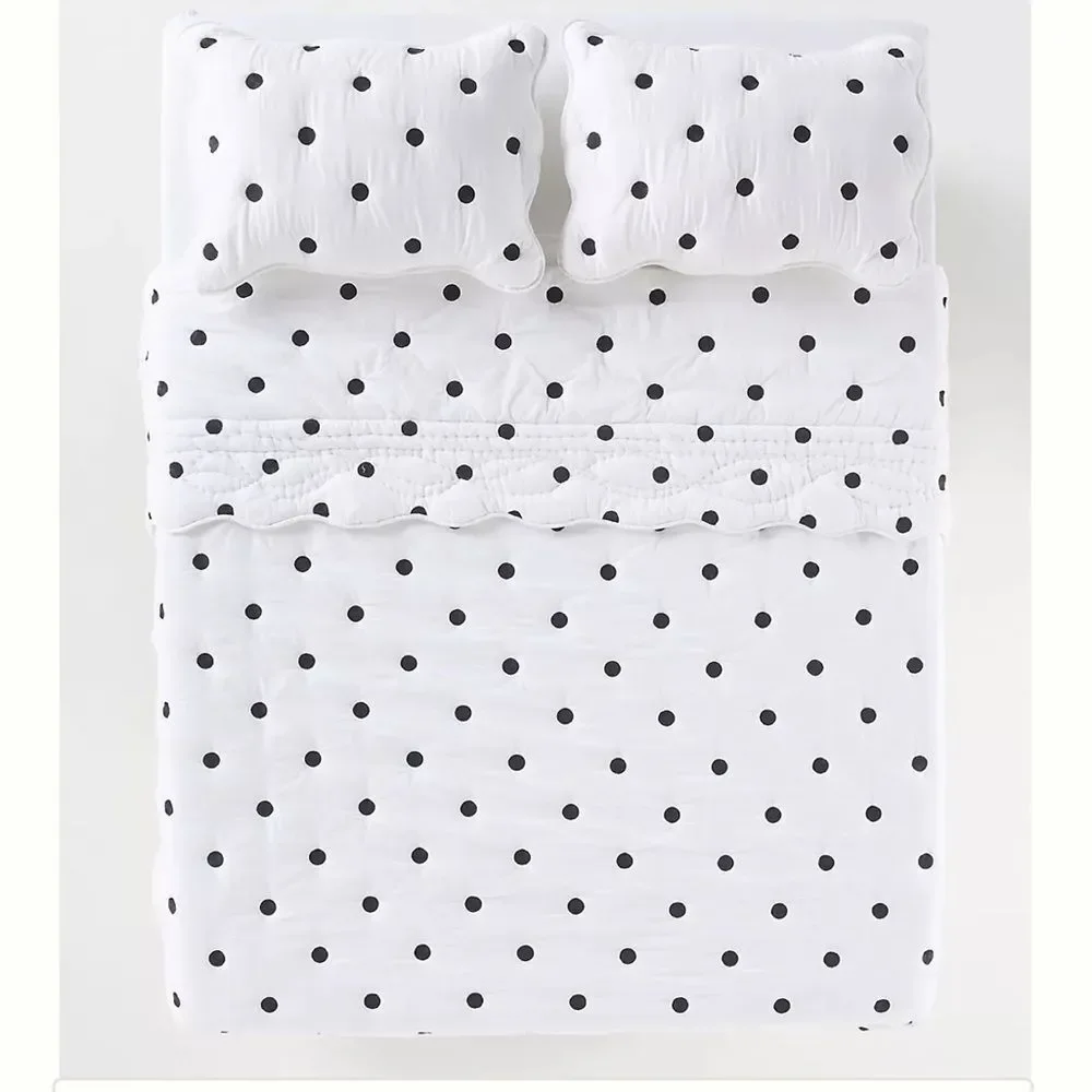 Anthropologie Cotton Polka Dot Embroidered Bedspread